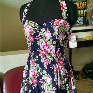 50s inspired flower halter dress. Size L